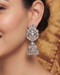 Mirror Work Oxidized Silver Jhumka