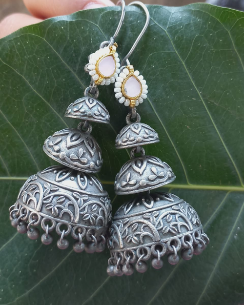 Classic Oxidized Silver Jhumka Earrings