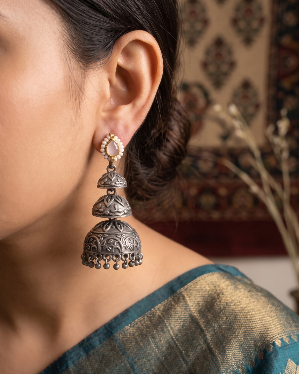 Classic Oxidized Silver Jhumka Earrings