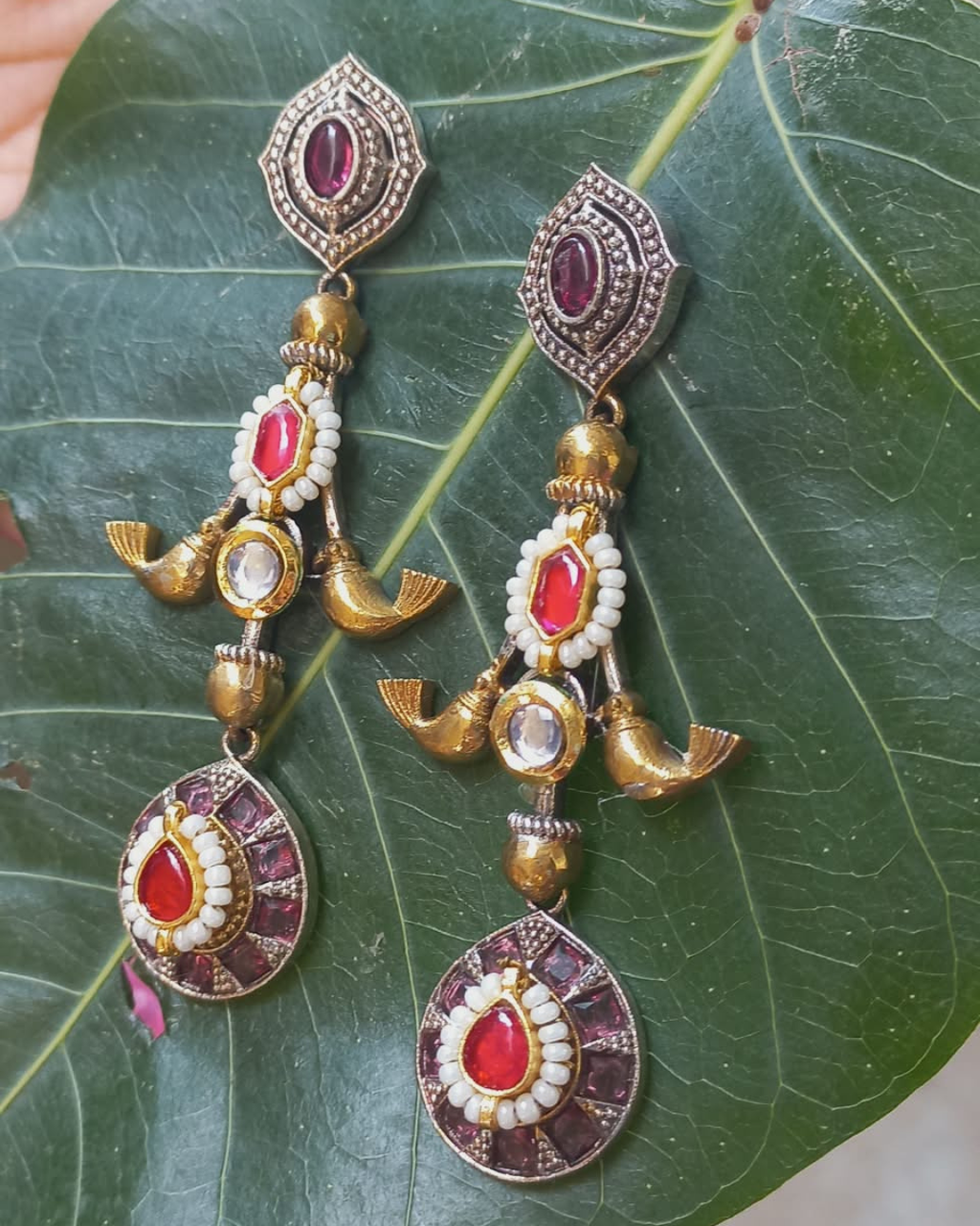 Pearl Antique Gold Statement Earrings