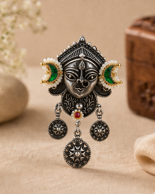 Antique Goddess Face Oxidized Silver Statement Earrings