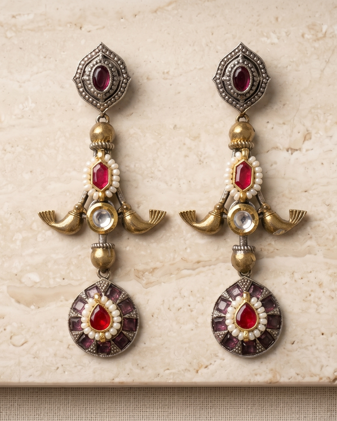 Pearl Antique Gold Statement Earrings