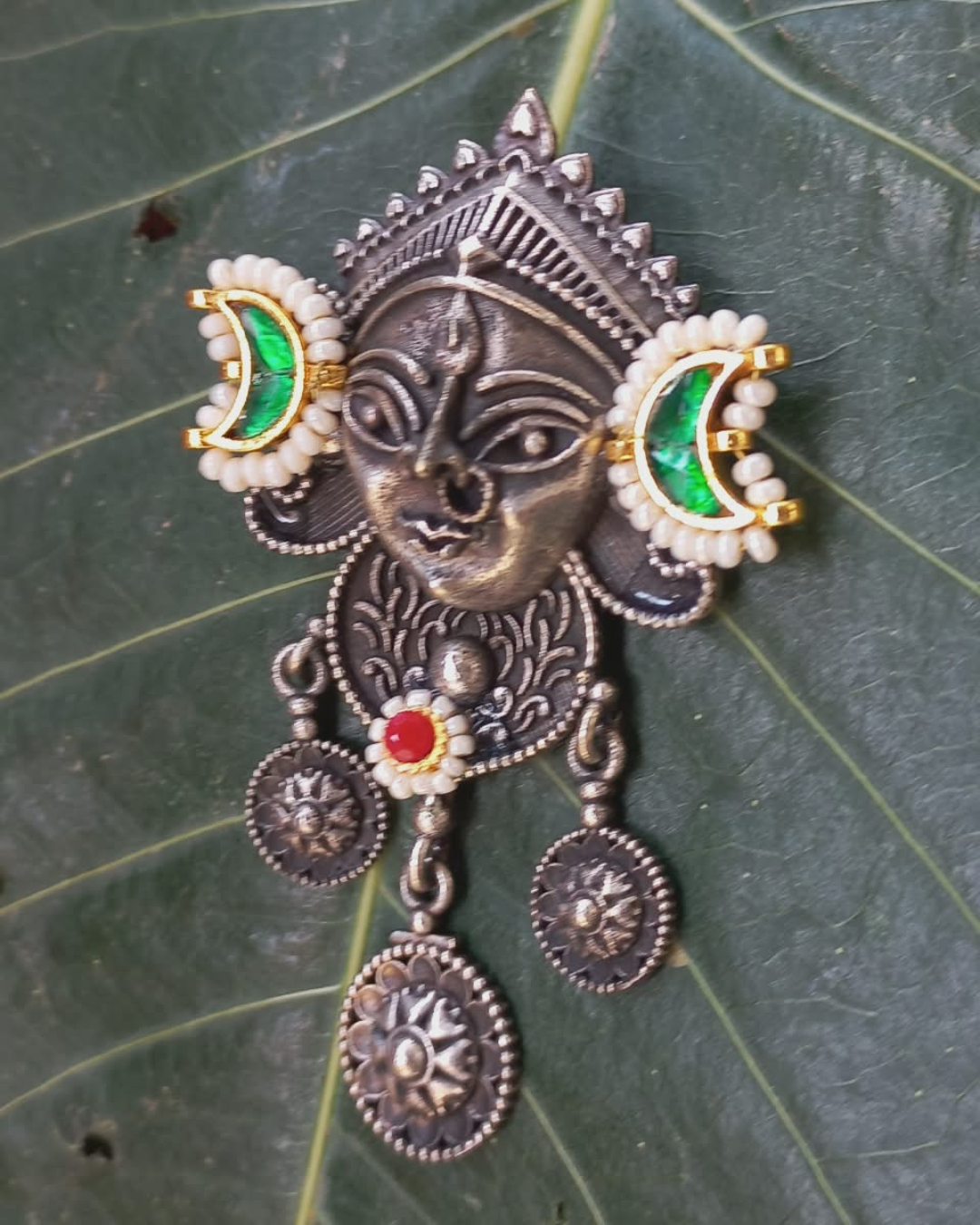 Antique Goddess Face Oxidized Silver Statement Earrings