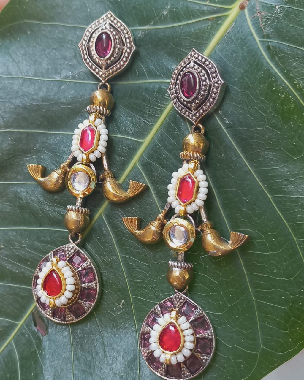 Pearl Antique Gold Statement Earrings
