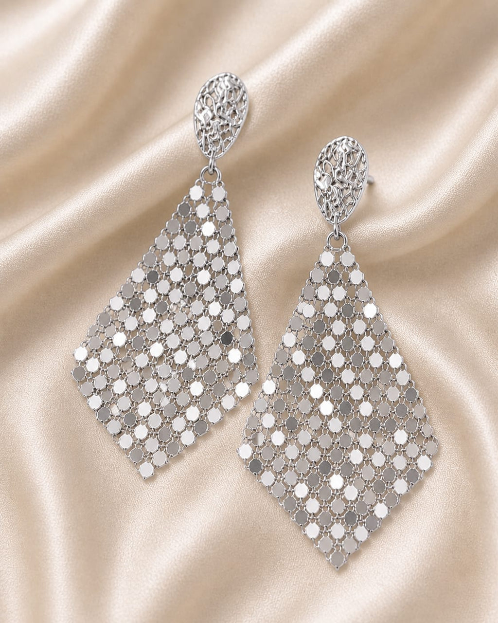 Silver Mesh Drop Earrings → “Starlight  Cascade Drops”