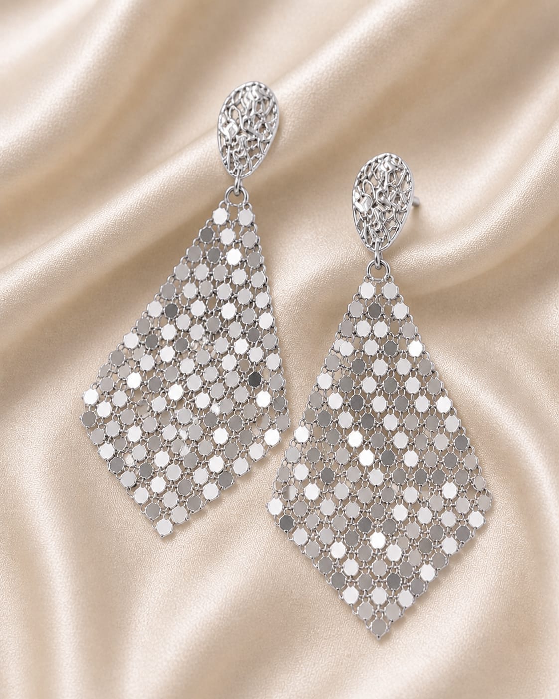 Silver Mesh Drop Earrings → “Starlight  Cascade Drops”