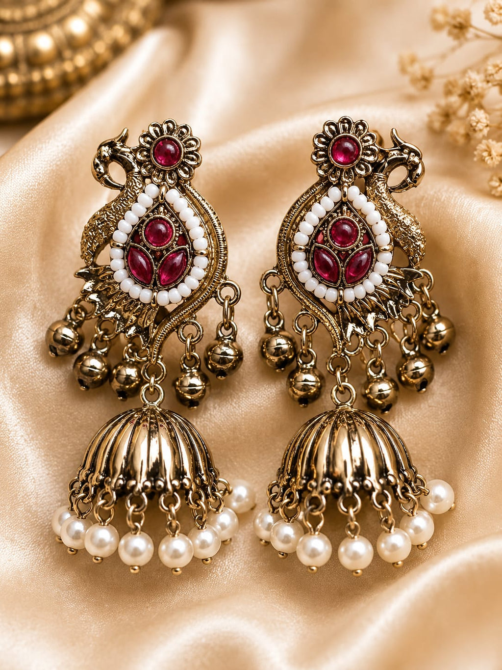 Ruby pearl jhumka