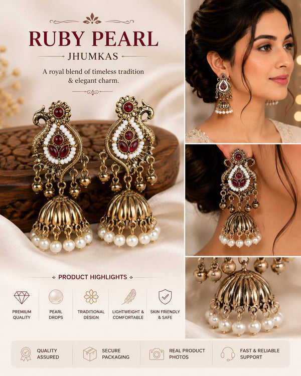 Ruby pearl jhumka