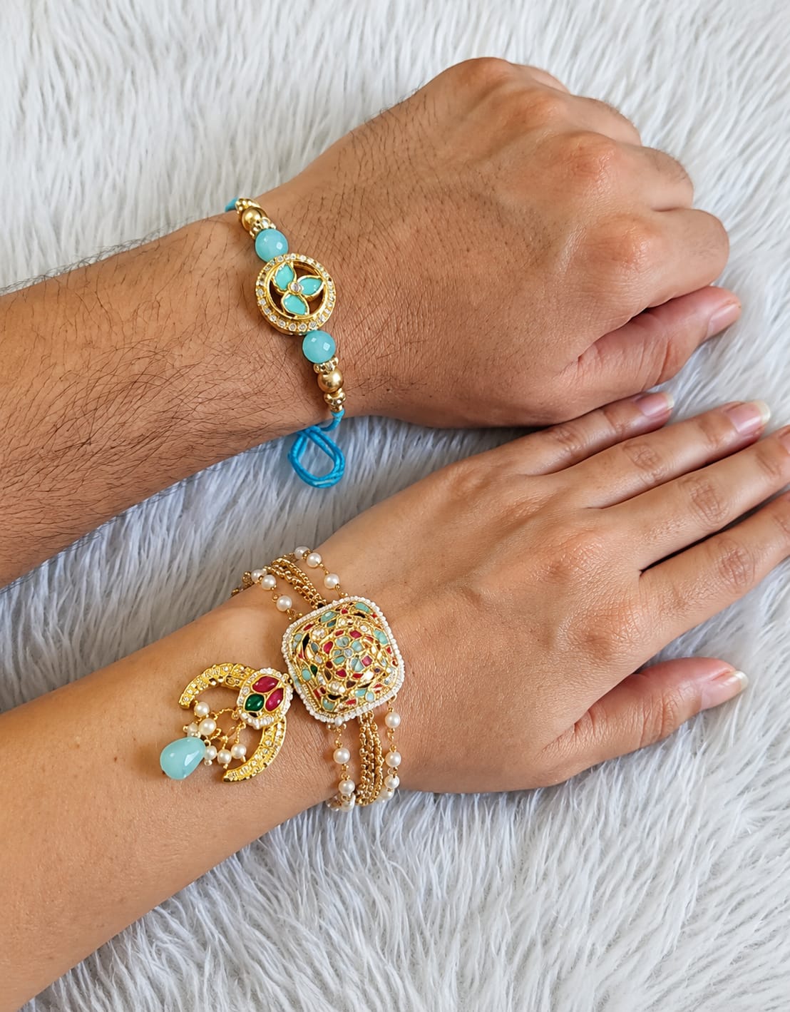 Golden Bloom Moon Bhaiya Bhabhi Rakhi Combo