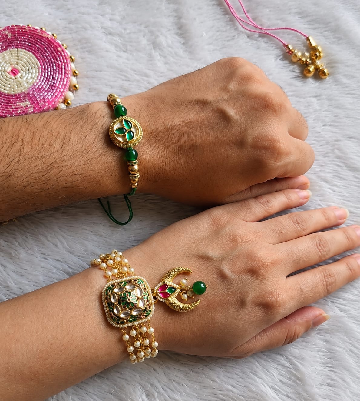 Golden Bloom Moon Bhaiya Bhabhi Rakhi Combo