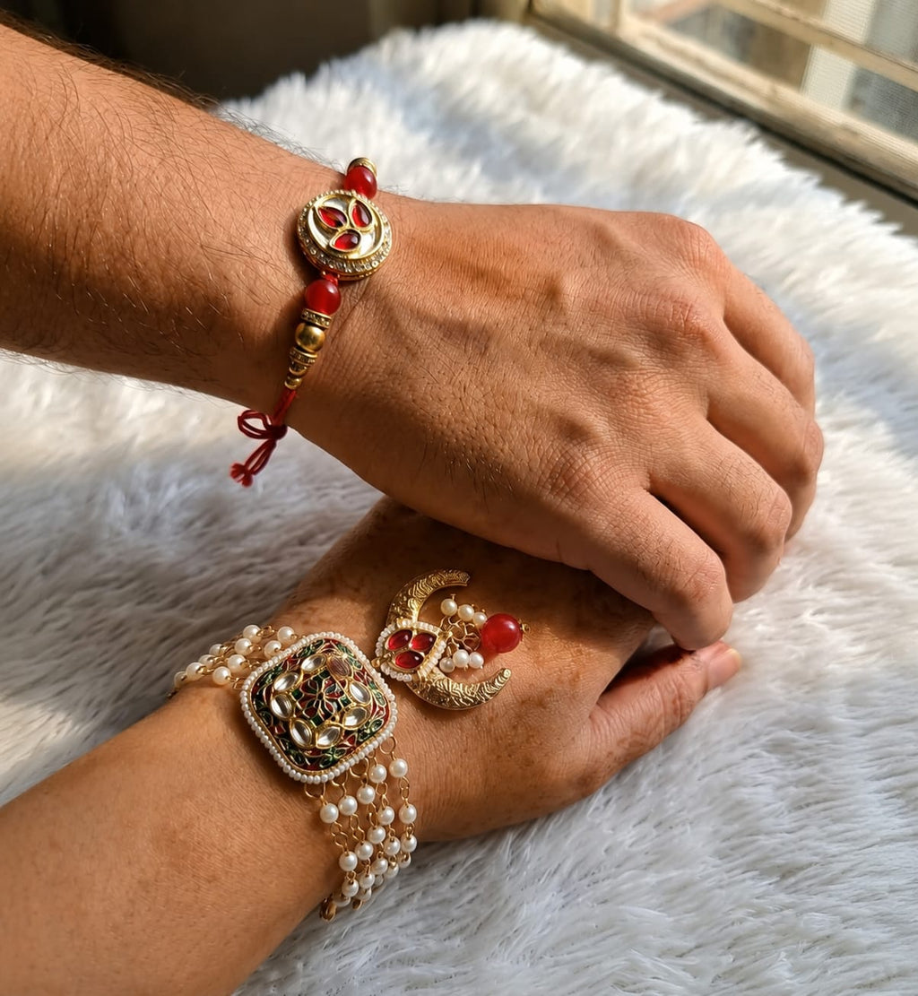 Golden Bloom Moon Bhaiya Bhabhi Rakhi Combo