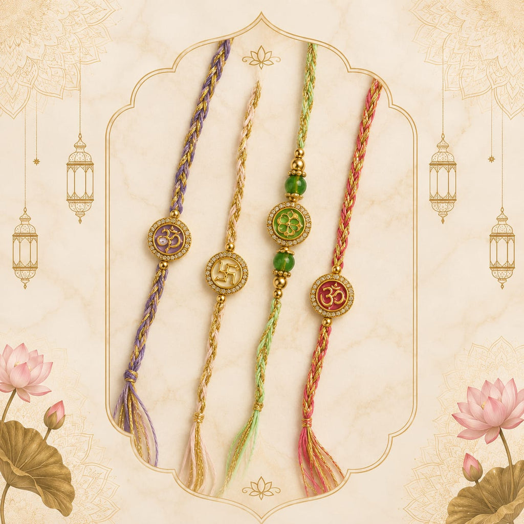 Premium Om & Swastik Designer Rakhi Set of 4