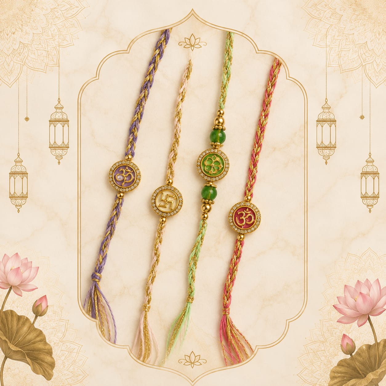 Premium Om & Swastik Designer Rakhi Set of 4