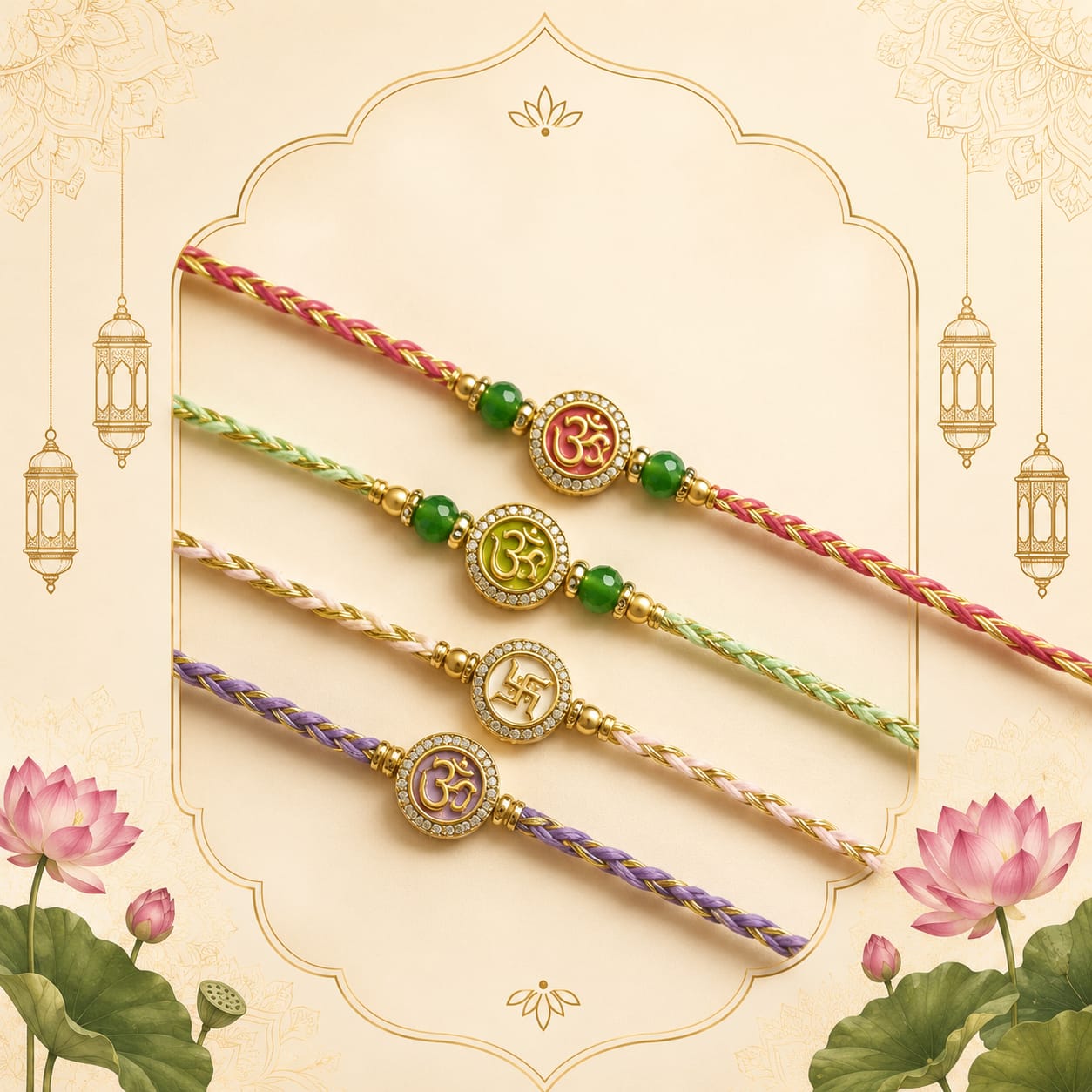 Premium Om & Swastik Designer Rakhi Set of 4